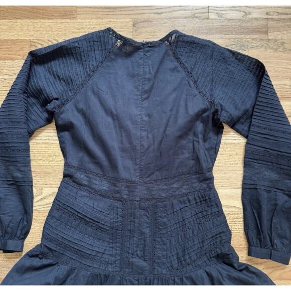 Veronica Beard Addilyn Dress Navy Blue Mini Long Puff Sleeve V-Neck Small N17 - Picture 8 of 11